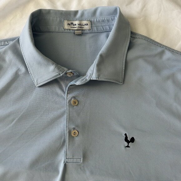 Peter Millar Men's Large Blue Striped Golf Polo - Picture 1 of 4